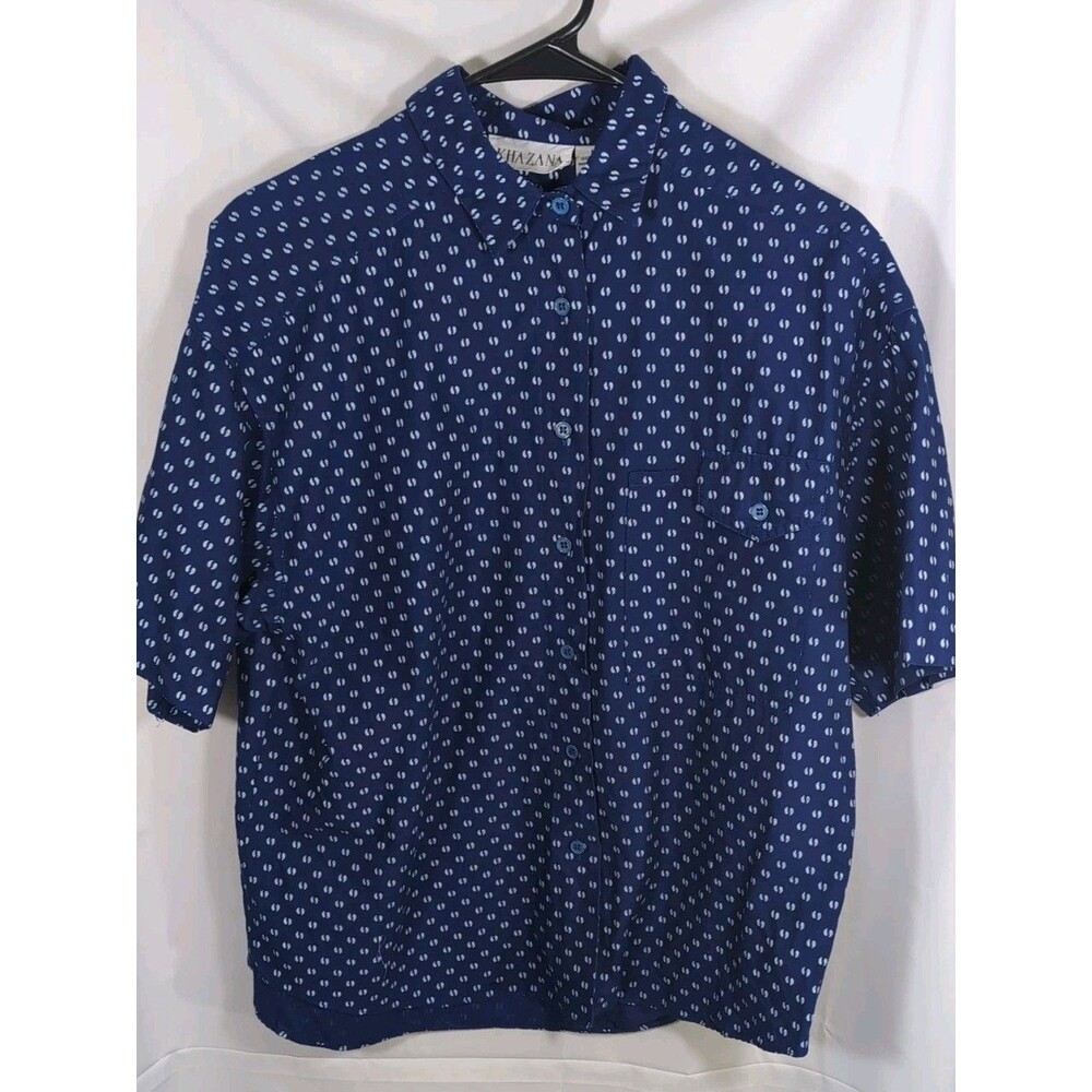 KHAZANA Shirt Short Sleeve Navy Button Up Geometric Print Men' Medium